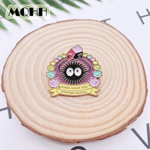 Cartoon Fun Funny Black Doll Eyes Pins Flowers Winding Ribbon Enamel Brooch Alloy Badge Woman Jewelry Fashion Accessories Gift