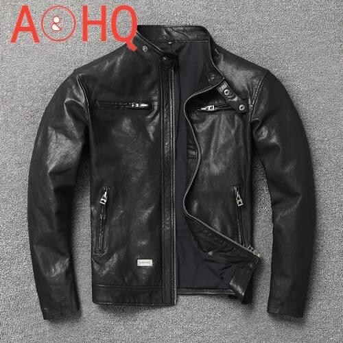 Vintage Genuine Leather Jacket Men Spring Autumn Goatskin Learher Coats Motorcycle Jacket for Men Style 2021 KJ6652