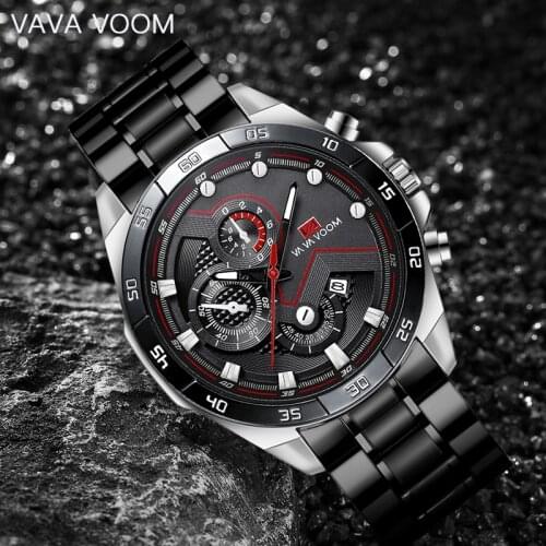 VAVA VOOM Top New Brand Creativity Fashion Mens Watches Stainless steel water proof Sports Quartz Men Watch Relogio Masculino