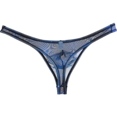 Mens Sheer T-Back Underwear Colorful Transparent Mesh Bikini Thong Male Pants