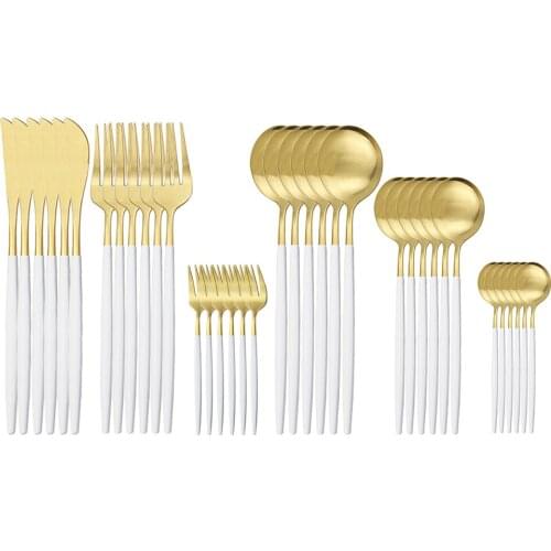 36Pcs White Gold Flatware Set Stainless Steel Cutlery Set Kitchen Matte Black Dinnerware Set Dessert Fruit Cake Fork Tableware