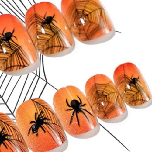 Halloween False Nails Sticker 24Pcs/Set Exquisite Kids Adults Nail Art Stickers Detachable Cartoon Manicure Salon Tools Party