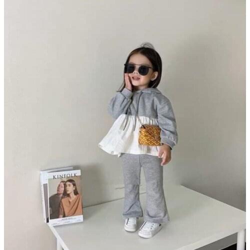 2020 New Girls Boys 2 Pcs Set Thicken Hooded Sweatshirt + Long Pants Autumn Winte Fashion Kids Suits 2-7 years QV661