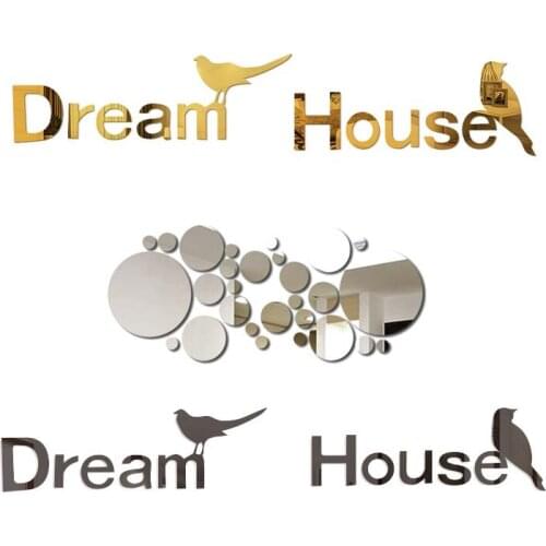One Set Mirror Wall Sticker Round Dream House DIY TV Background Room Self Adhesive Decor Bedroom Bathroom Home Decal