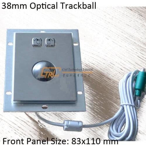 Panel mount 38mm stainless OPTICAL trackball, USB or PS2 trackball, industrial pointing device