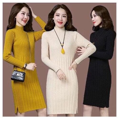 Womans Knitted Dress Casual Half Turtleneck Sweater Dresses Ladies Slim For Long Sleeve Bottoming Dress Autumn Winter Vestidos