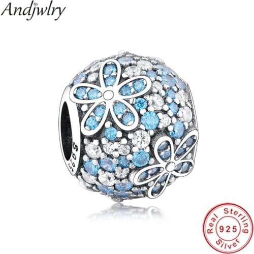 Fit Original Pandora Charms Bracelet 925 Silver Teal Pave Daisy Flower Charm Beads for Making 925 Silver Berloque