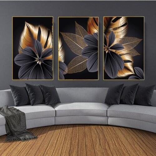 Luxury floral picture of golden leaf monstera. Art painting poster printed on canvas for wall decoration in living room office