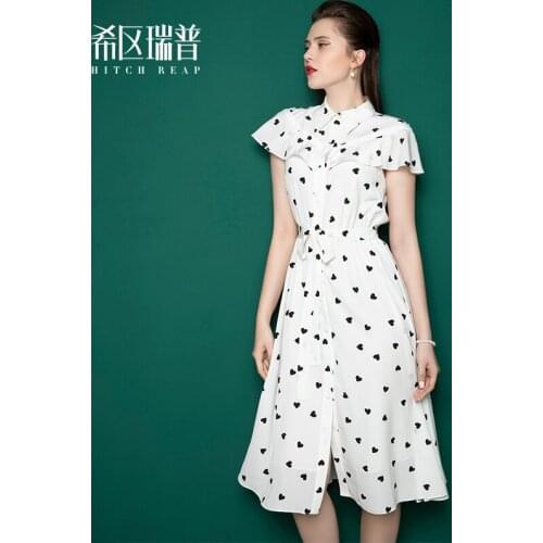High End Chiffon Dress Summer 2021 New French Retro Style Wave Point Ruffle Skirt