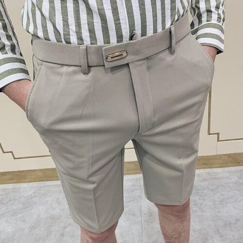 2021 Summer Casual Shorts Men Fashion Solid Color Business Dress Shorts Man Streetwear Wild Loose British Style Suit Shorts Men
