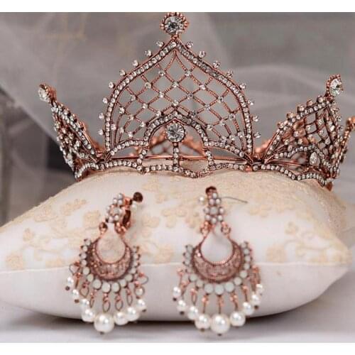 Rhinestone Wedding Crowns Crystal Bridal Tiaras Headband Women Pageant Diadem Indian Hair Jewelry Sets Earrings Hair Accessories