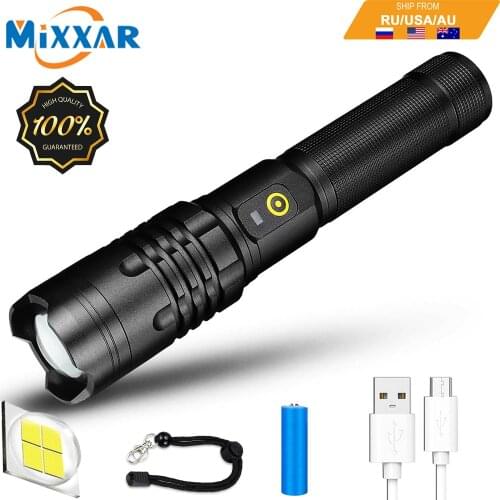 EZK20 Dropshipping XHP50 High Lumens Flashlight LED Aluminum Alloy USB Rechargeable Camping Light Hidden Input Output Interface