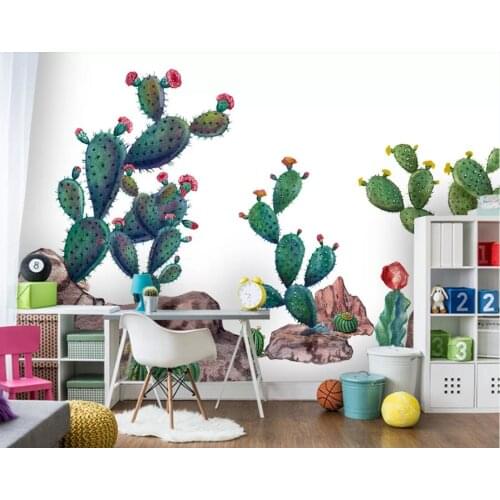 Fresh Cactus Wall Mural Flower Wallpaper HD Printed Photo Wall Papers Custom Wall Paper Home Improvement Cactus Floral Wallpaper