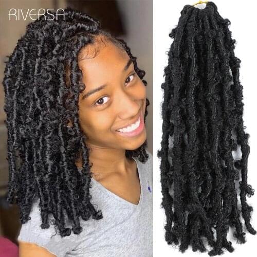 Distressed Butterfly Locs Crochet Hair Braids Hair 3-9Pcs/Lot Bob Faux Locs Crochets Braids Hair Black Messy Soft Locs Riversa