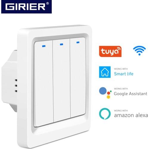 Tuya Smart Wifi Light Switch EU, Push Button Panel Wall Switch 100-240V, Neutral Wire Required, Works with Alexa Google Home