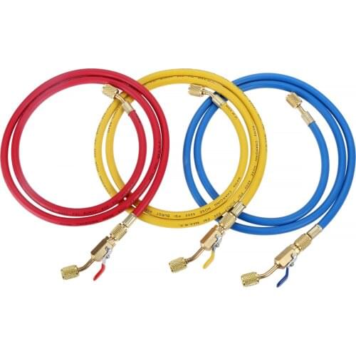 Yetaha 3Pcs 1.5m/60 Inch R410A AC Refrigerant Charging Hose With Ball Valve for Air Condition Refrigerant R134A R12 R22 R502