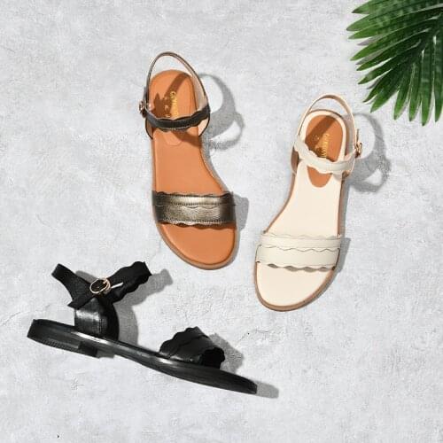 SKLFGXZY New Summer Women Fashion Leather Sandals Wave Pattern Women Shoes Real Cowhide Comfortable Female Sandals Size 34-43