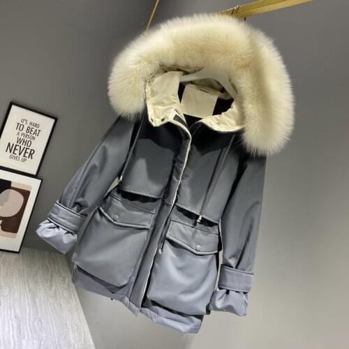 Women Down Jacket Big Fox Fur Hooded Winter Jacket White Duck Down Thick Parka Warm Female Chaqueta Mujer