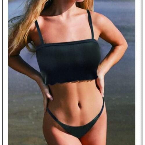 Women Bikini Sexy Strap Swimsuit Push-up Padded Bikini Bathing Suit Bandeau Striped High Waist Beachwear Swimwear