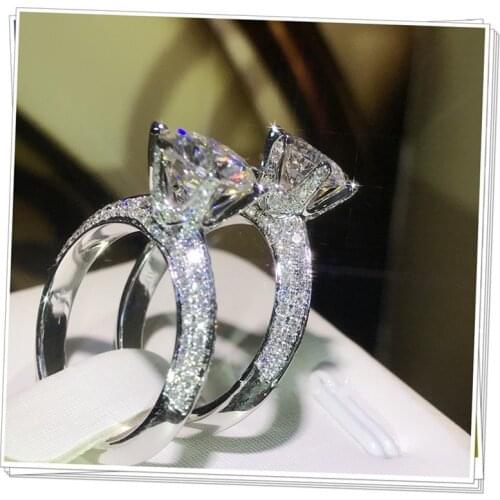 High Quality 2ct 5A Zircon Rings For Women Party Elegant Luxury Bridal Jewelry Real 925 Sterling Silver Wedding Engagement Ring