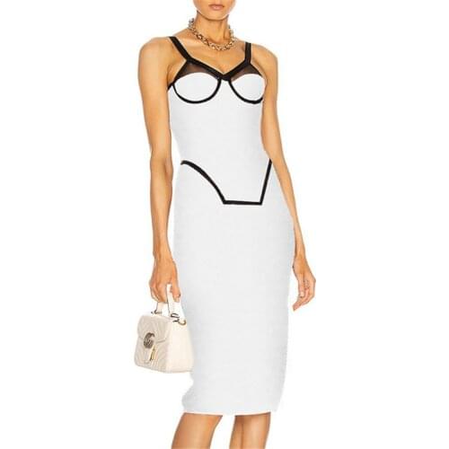 New Patchwork Bandage Dress White Spaghetti Strap Bodycon Women Outfits Summer Clubwear Party Strapless Vestidos