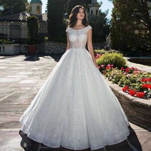 Vestidos De Novia Beading Pearls Ball Gown Wedding Dress Cap Sleeve Princess Robe De Mariage Cut-Out Back Hochzeitskleid