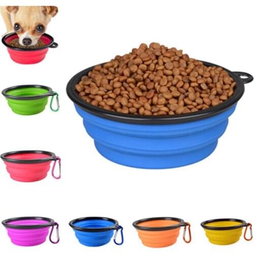 1 Piece Black Folding Pet Bowl Portable Travel Dog Bowl Silicone Pet Water Food Feeder Bowl with Keychain