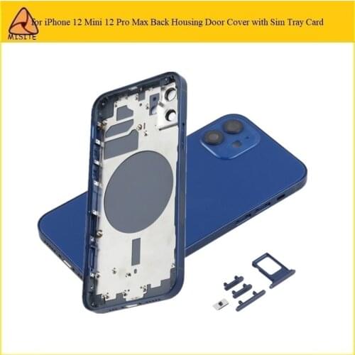 1Pc Back Housing Cover for iPhone 12 Back Glass Middle Frame Body Chassis Cover with SIM Card Tray & Side keys & Camera Lens