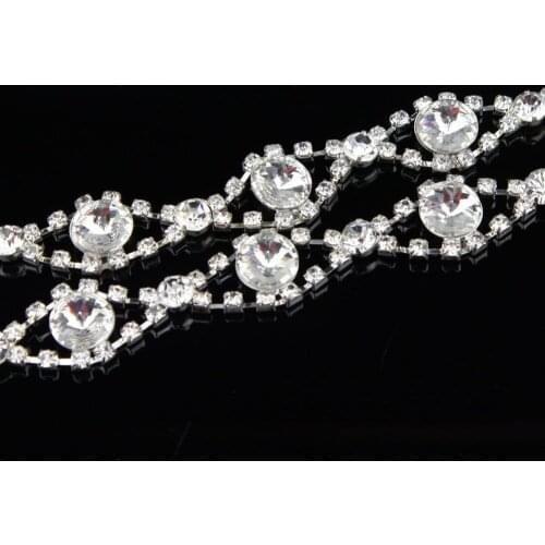 10Yards 18mm Applique Clear Crystal Rhinestone Silver Chain Sew On Rhinestone Wedding Cake Decoration