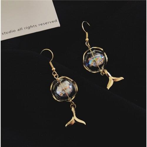 2019 New Korea Ins Mermaid Tear Bubble Colorful Glass Bubble Ball Fishtail Earrings Design Earrings