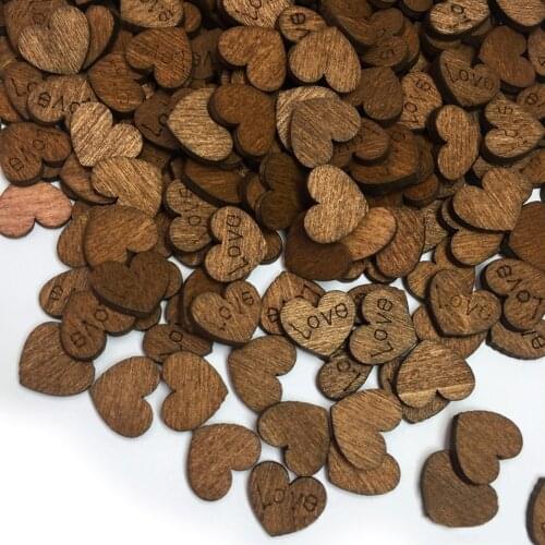 300PCS 12x15mm Retro Heart Shaped Love Pattern Wooden Slices Log Pieces for Wedding Engagement Anniversary Party Home Decoration