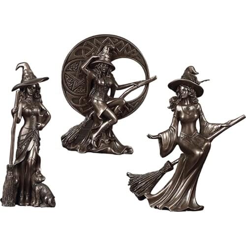 3x Resin Witch Figurines Novelty Wizard Sculpture Office Statue Collectible