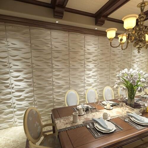 50x50cm Matt White Plastic Decorative 3D Wall Panels Wavy Wall Design for Living Room Bedroom TV Background Pack of 12 Tiles