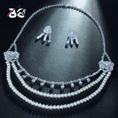 Be 8 New Wedding Costume Accessories Cubic Zircon Crystal Bridal Earrings and Rhinestone Necklace Jewelry Sets for Brides S352