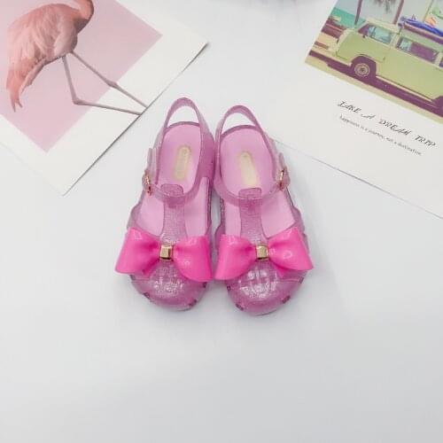 Mini DD Childrens princess bow roma summer sandal Kids Fashion Jelly shoes Fashion Soft Beach wear candy shoes DD002