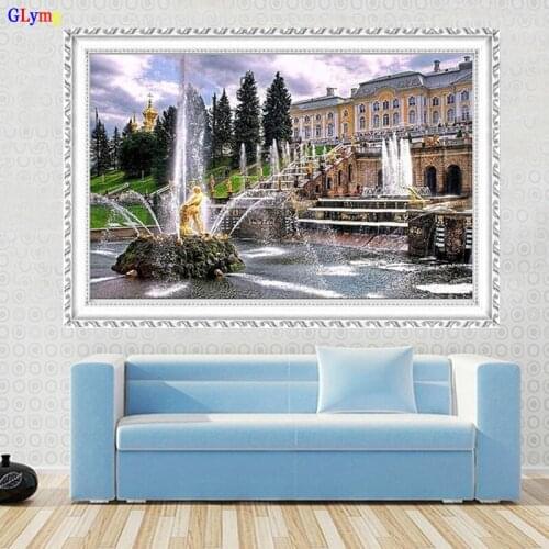 GLymg 5D Needlework Diy Diamond Embroidery Fountain Landscape Building Diamond Painting Cross Stitch Full Square Drill Mosaic
