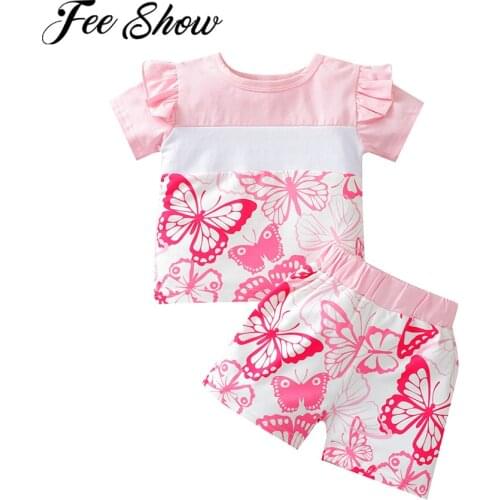 Summer Infant Baby Girls Cotton Casual Outfits Newborn Sweet Butterfly Print T-shirt Top Shorts Sets Toddler Baby Clothes 3-18M