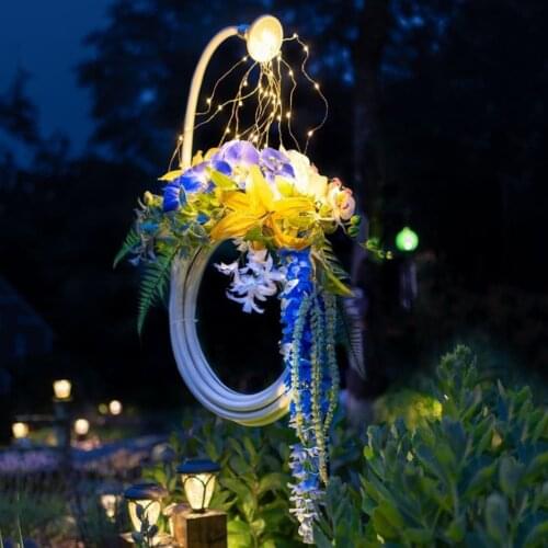 Artificial Flowers Light-Up Outdoor Hanging Solar Lights Wreath Decorative Garden LED Garland Tree Fence Decor Ornament