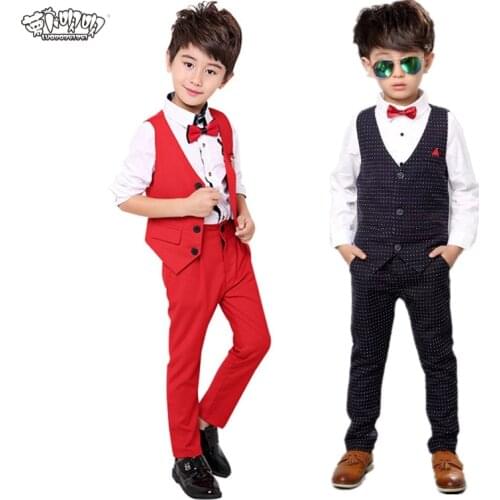 Boys Suit for Weddings Prom Party 2T-10Y Children Slim Fit Sets kids Tuxedo Formal Vest Pants 2Pcs Classic Performance Costume