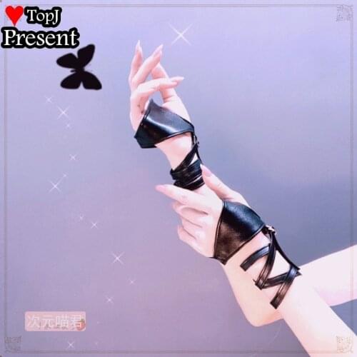 Harajuku JK uniform leather gloves cool punk locomotive hard girl half finger dark Gothic Lolita Cosplay leather Bandage glove