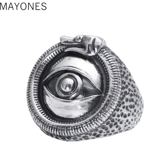 MAYONES Real Solid 925 Sterling Silver Vintage Gods Eye Ring For Men And Women Creative Personality Biker Rings Fine Jewelry