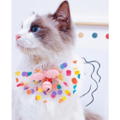 Cute Adjustable Small Cat Collars Pet Neckerchief Fairy Style Bow-Knot Decor With Bell Decorative Puppy Slobber Towel For Party