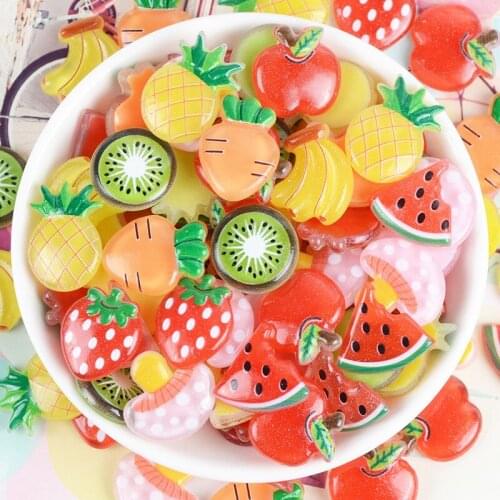 Mini Order 20pcs Kawaii Fruit Resin Cabochons Ornament Accessories Embellishments Scrapbooking Girl Hair Clip Bow Center DIY