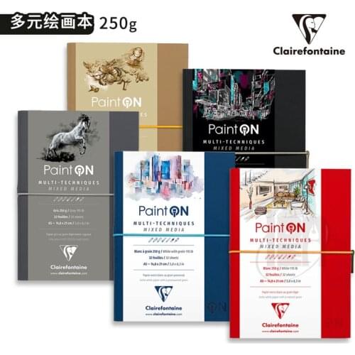 Clairefontaine Paint'ON Multi-Technique Sewn, Grey Sewn Art Book, 250 g, A5,Suitable for mix media dry and wet techniques