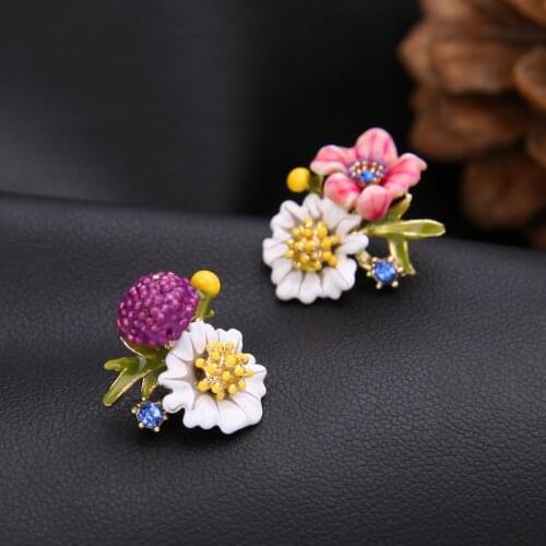 Trendy Cute Multicolor Flower Stud Earring Summer Nifty Pierced Enamel Earring Fashion Turkish Jewelry