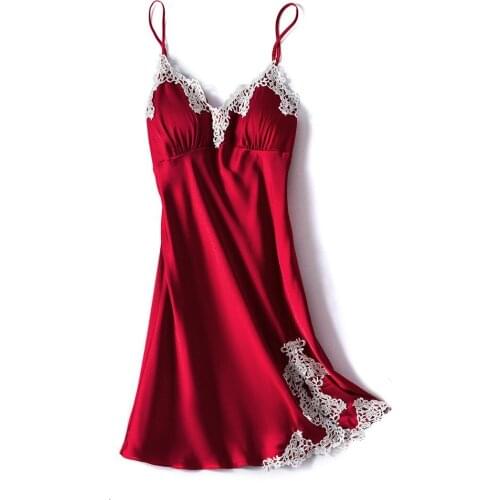Sexy Lace Flower Strap Nightdress Summer Womens Satin Nighty Nightgown Sleepshirt Backless Sleep Gown Lounge Home Wear Dress