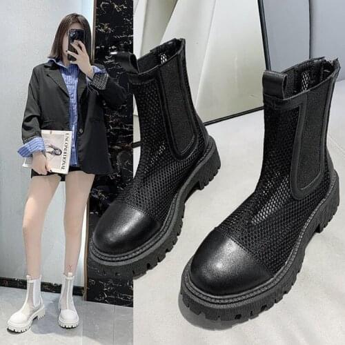 NEW Mesh Sandals Boots Women Mesh Ankle Boot for Summer Mid Heel Slip-On Round Toe Shoes Hollow Out Mixed Colors Sandals