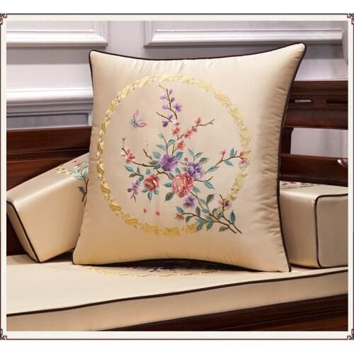 New simple Chinese embroidery flower cushion cover