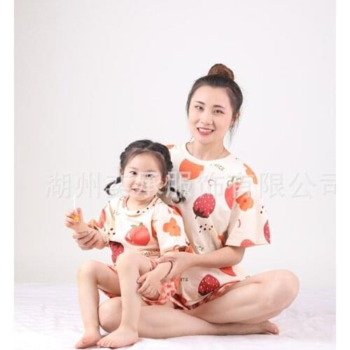 Mom And Daughter Matching Clothes Family Pajamas Sets Loose Print Tops Plaid Shorts 2pcs Home Wear Suits For Mother And Daughter