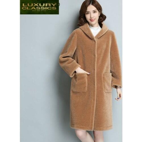 Shearing Overcoat Women Sheep 2021 Real Fur Coat Female Jacket Long Winter Warm Lamb Fur Coats Casaco Feminino LWL1353